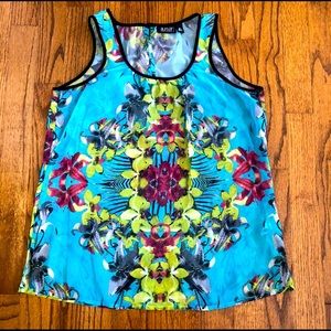 JCPenney a.n.a. Blue Yellow Red Floral Hawaiian Print Sleeveless Blouse Top M